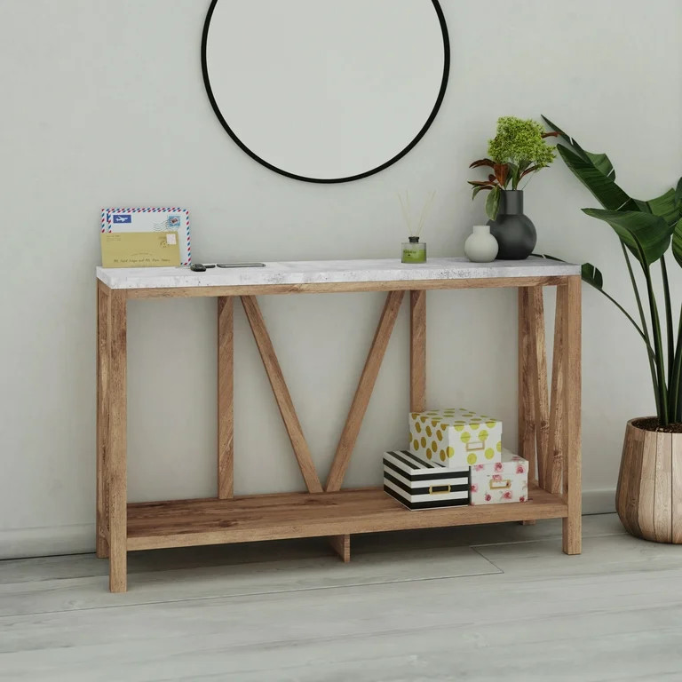 Emma + Oliver Modern Farmhouse Entryway Console Accent Table in Warm Oak with Faux Concrete Finis... | Walmart (US)