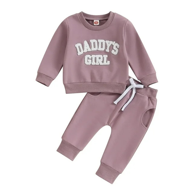 Daddys Girl Toddler Casual Outfit Set, Fuzzy Letter Embroidery, Loose Fit, 2-3 Years | Walmart (US)