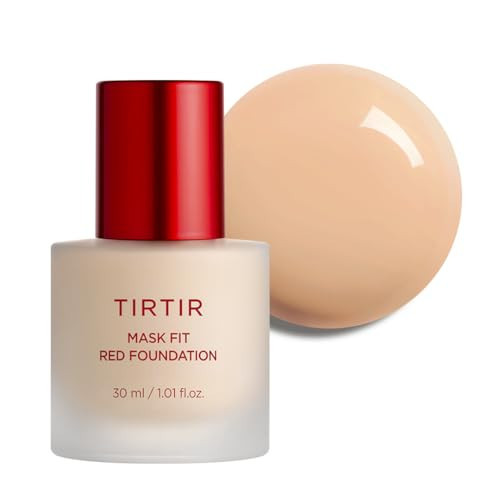 TIRTIR Mask Fit Red FoundationㅣLong Lasting Flawless Coverage, Energy Essence, Lightweight, Hydrating, Pore-Blurring, Breathable Satin Finish, Makeup, Radiant Skin, #22N Shell Beige, 1.01 Fl Oz | Amazon (US)