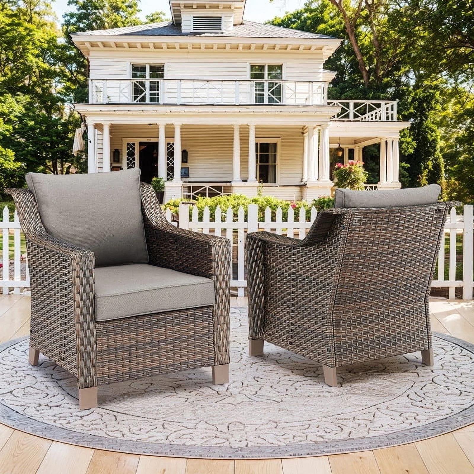 POCASSY Outdoor Chairs Set of 2 with All Weather Resistant Brown Rattan and Deep Seat High Back, ... | Walmart (US)