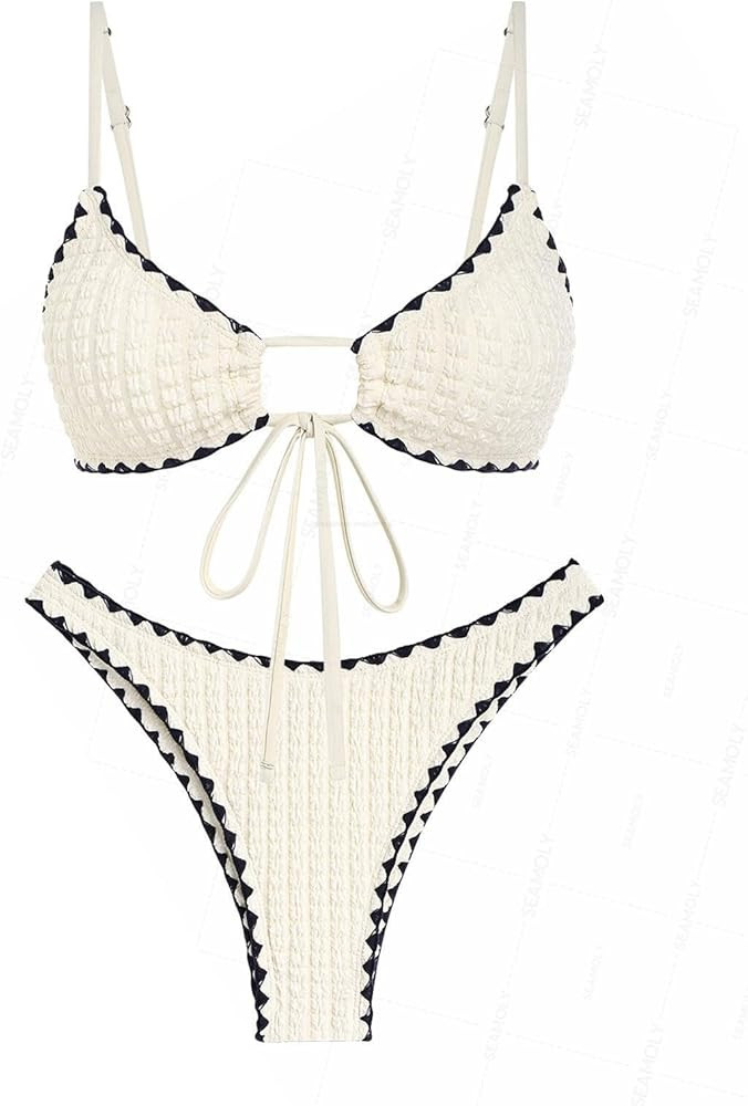 seamoly Deep Green Striped Halter String Tie Side Tankini Set | Amazon (US)