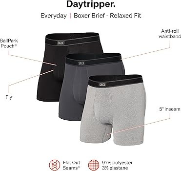 SAXX Underwear Co. - Men's Daytripper Boxer Brief Fly 3Pk With Built-In Pouch Support - Underwear... | Amazon (US)