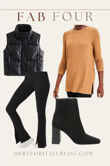 Amazon vegan leather vest (under$50!)
Loft tunic
Alo split hem leggings 
Boots I just ordered from DSW!

#LTKstyletip #LTKunder50 #LTKFind