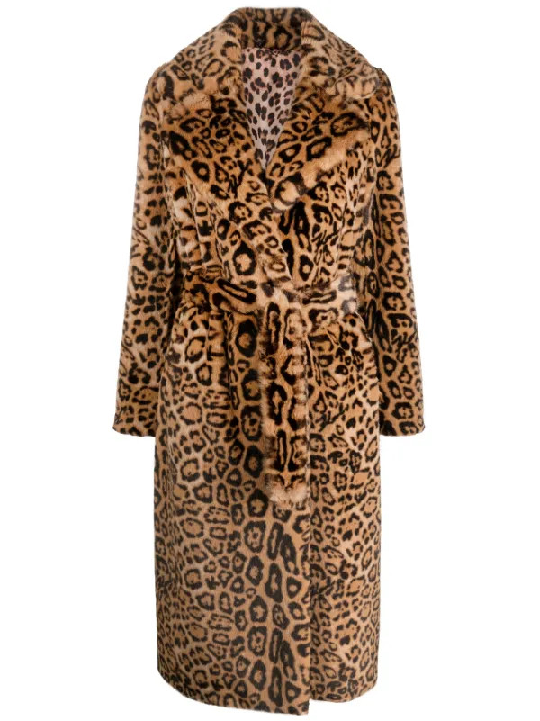 leopard-print self-tie coat | Farfetch Global