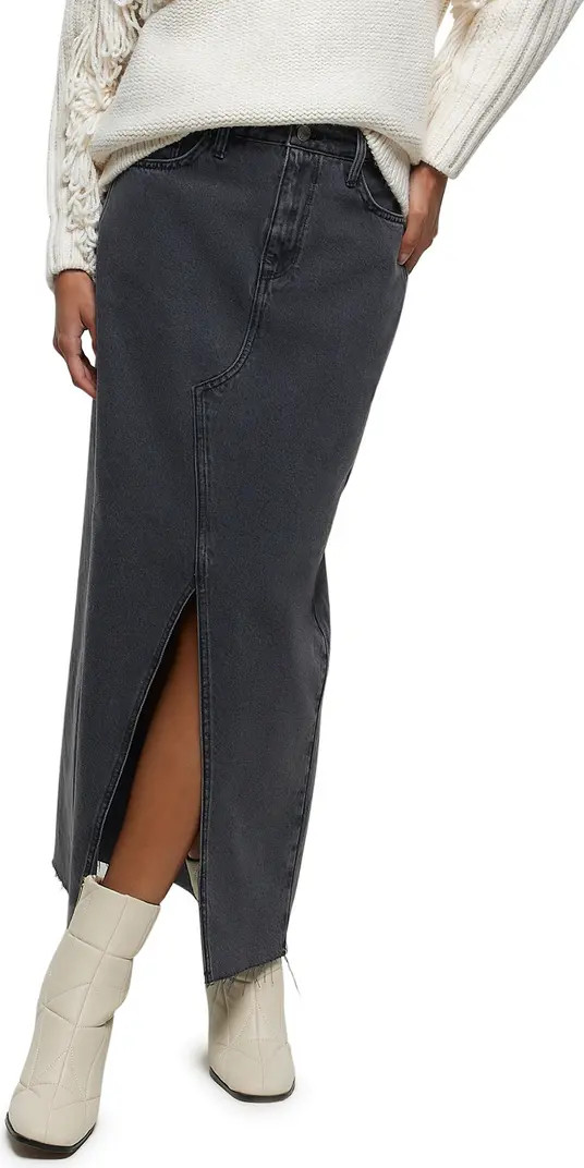 River Island Front Slit Denim Maxi Skirt | Nordstrom | Nordstrom