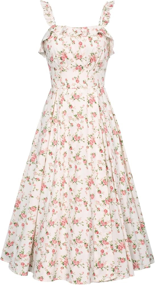 Belle Poque Floral Summer Dresses for Women 2024 Midi Sun Dresses Flowy Spaghetti Strap Dress wit... | Amazon (US)