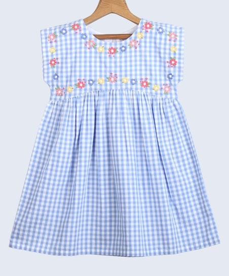 Blue Gingham Floral-Embroidered Sleevless Dress - Infant & Girls | Zulily