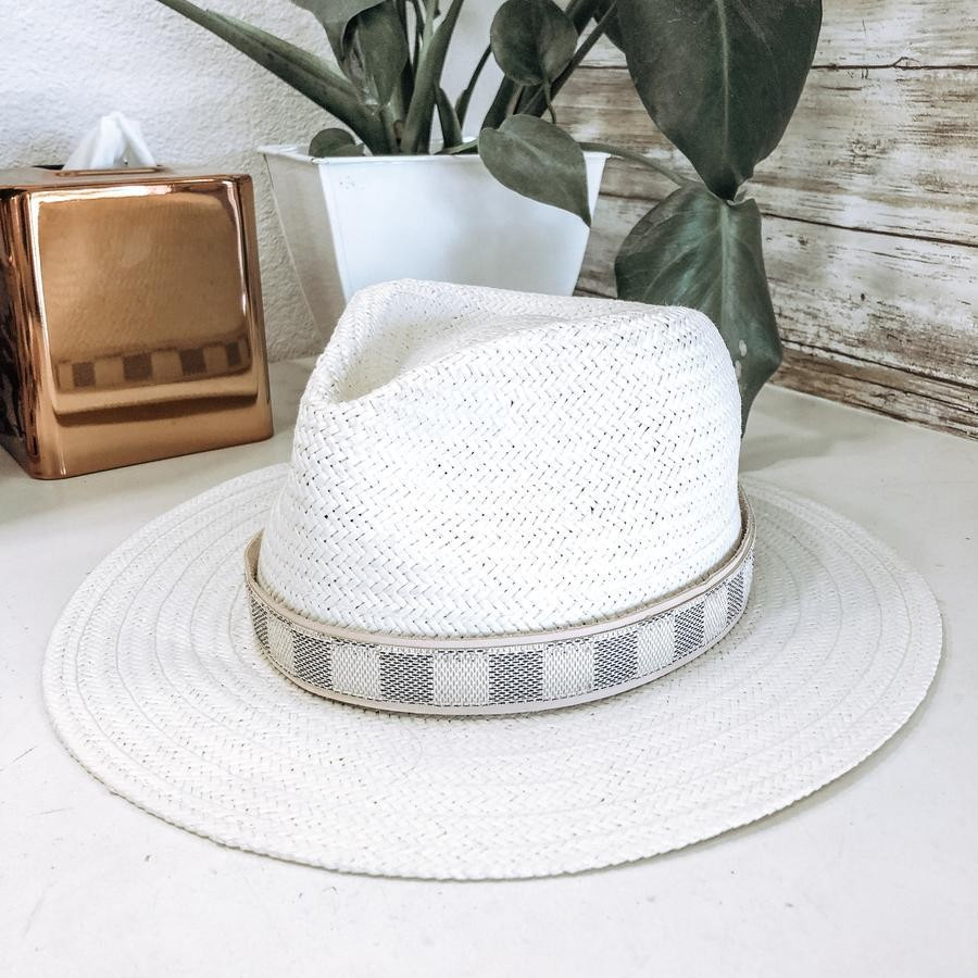 Limited Edition Hat Band in Upcycled LV Damier Azur with Vachetta | Sparkl