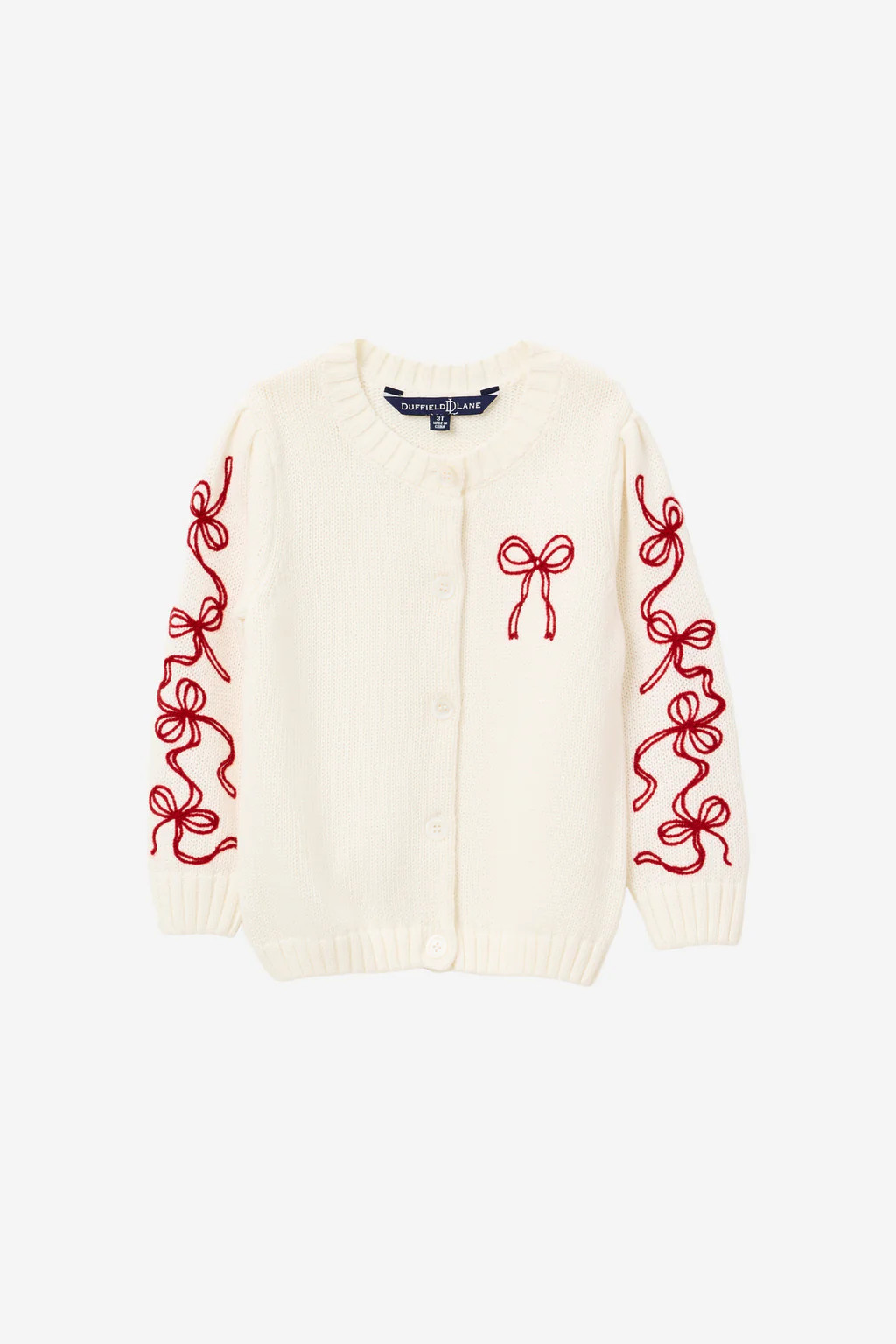 Girls Bow Cardigan in Ivory | Duffield Lane
