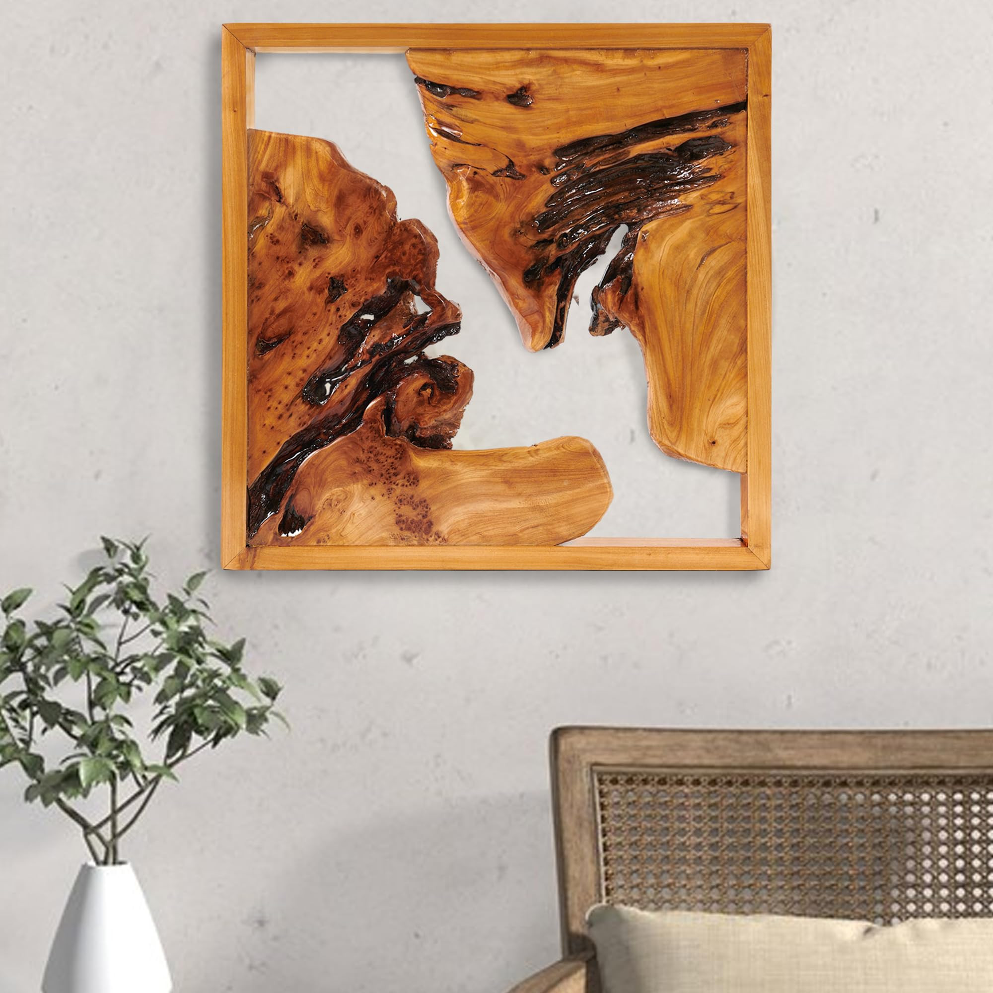 Warmaxx Rustic Cedar Wood Wall Art 20'' x 20" Square Farmhouse Live Edge Framed Wall Art Hanging ... | Amazon (US)