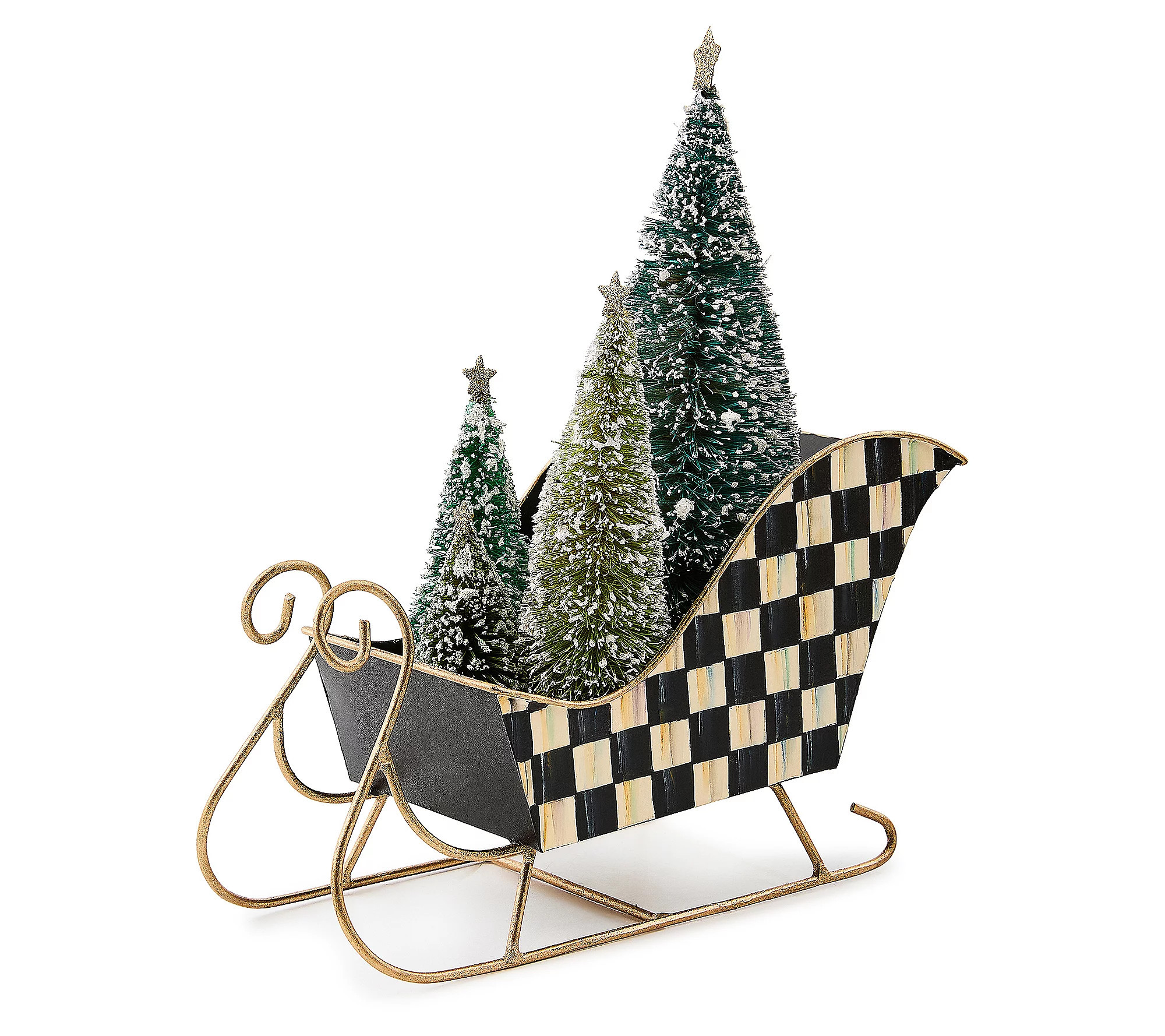 As Is MacKenzie-Childs Check Sleigh with Brush Trees | QVC