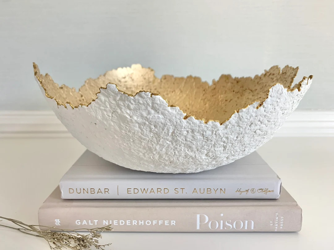 White and Gold Eggshell Bowl Large - Etsy | Etsy (US)