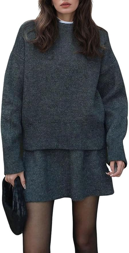 CHARTOU Women Sweater Skirt Sets 2 Pieces Outfits Loose Fit Pullover Sweater Knitted Mini Skirt | Amazon (US)