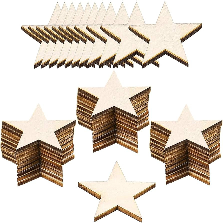 ZQYYQZ 100 Pieces 2 Inch Wooden Stars Shape Unfinished Wood Stars Pieces, Blank Wooden Star Cutou... | Amazon (US)