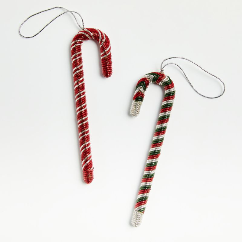 Tinsel Candy Cane Christmas Tree Ornaments | Crate and Barrel | Crate & Barrel