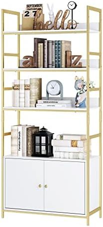 FINETONES Bookcase with 3-Tier Shelves and 2 Cabinets, Free Standing Bookshelf with Wood Open She... | Amazon (US)