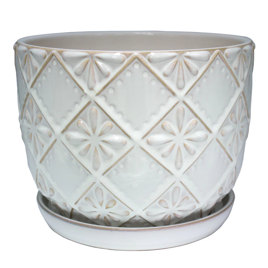 allen + roth 9.96-in W x 9.96-in H Cream Ceramic Planter Lowes.com | Lowe's