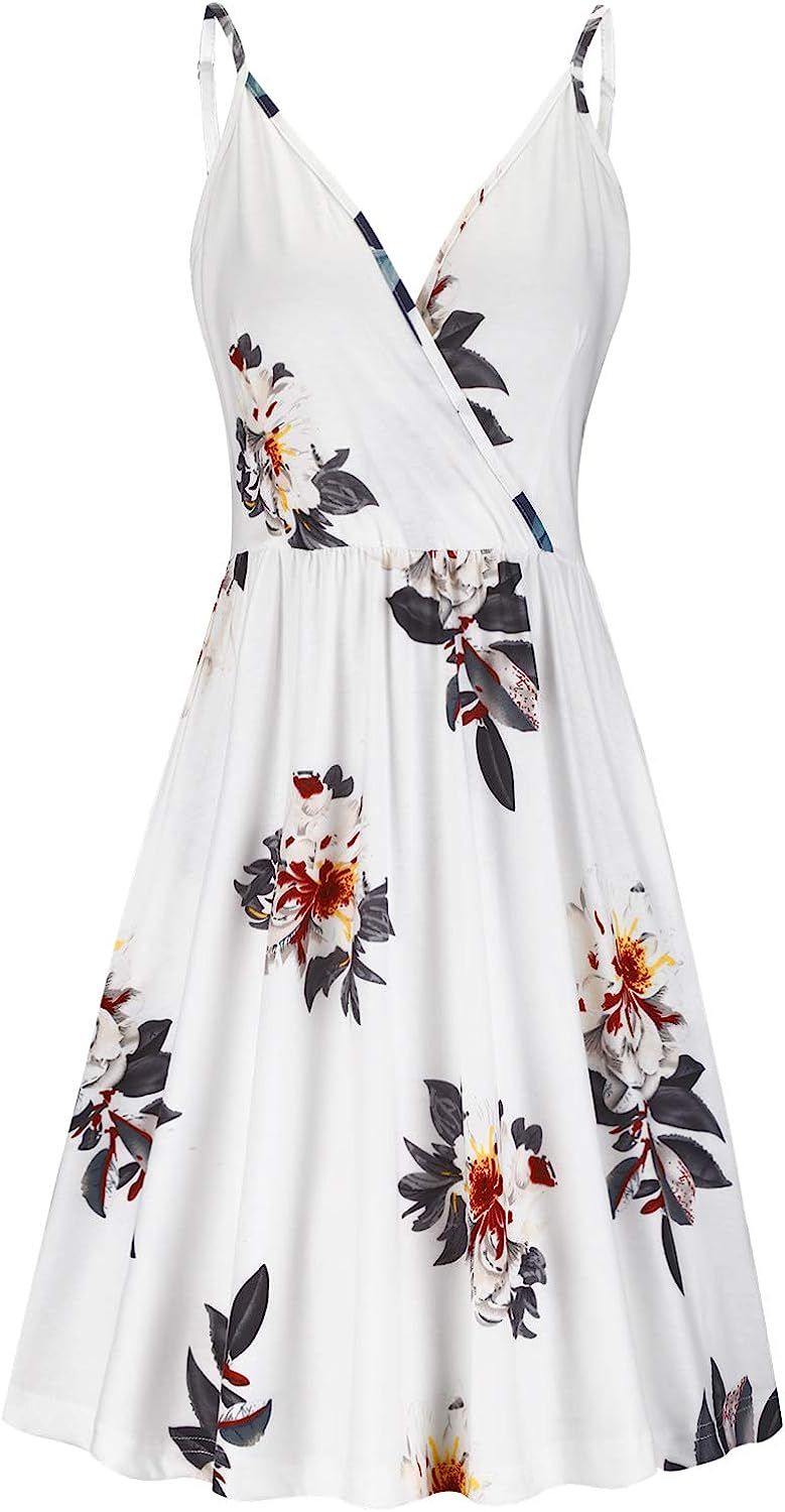 VOTEPRETTY Women's V-Neck Spaghetti Strap Dress Summer Casual Swing Sundress with Pockets | Amazon (US)