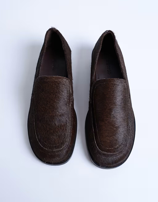 Topshop Corrie real leather pony flat shoe loafer in chocolate | ASOS (Global)