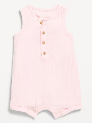 Sleeveless Double-Weave Henley One-Piece Romper for Baby | Old Navy (US)