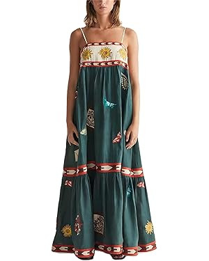Thopavenoir Boho Floral Print Midi Dress for Women Long Sleeve V Neck Tiered Long Dresses Smocked... | Amazon (US)