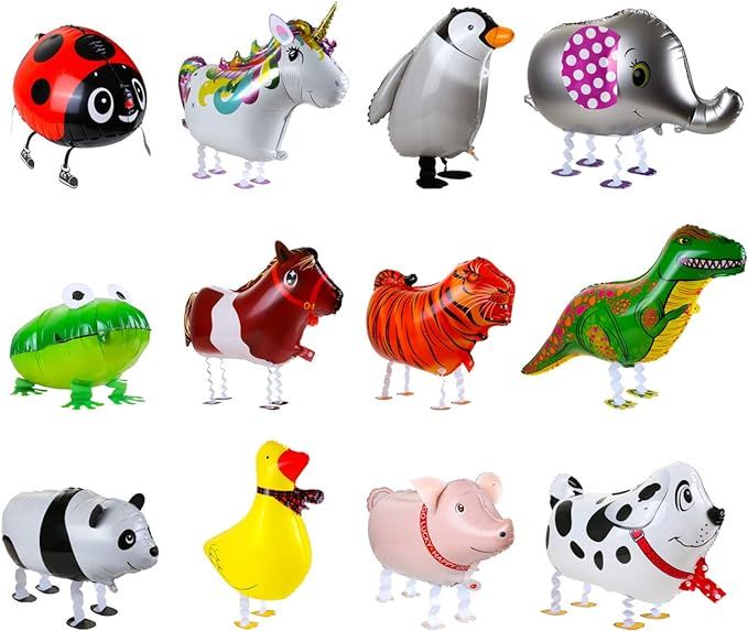 KESOTO 12PCS Walking Cute Animal Balloons for Kids Animal Theme Party, Birthday Party Supplies | Amazon (US)