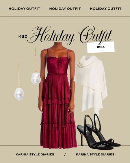 Gorgeous burgundy dress with cream wrap perfect for warmer locations or chilly nights! Holiday outfit idea 

#LTKstyletip #LTKSeasonal #LTKHoliday
