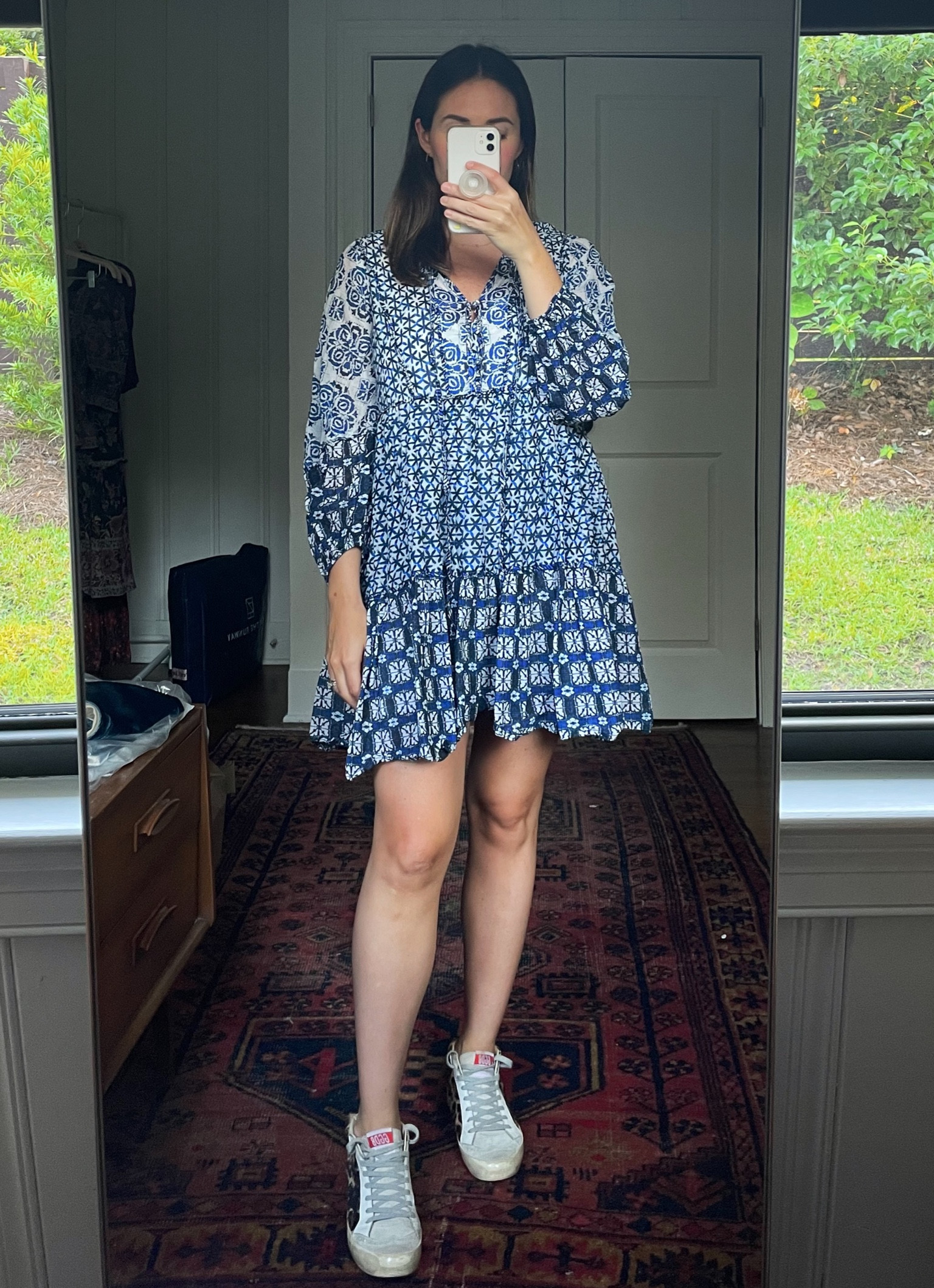 Outfit inspo - fall outfit - fall dress - long sleeve dress - fall fashion - golden goose - golden goose midstar - sale alert - mini dress - printed dress 

#LTKsalealert #LTKshoecrush #LTKSeasonal