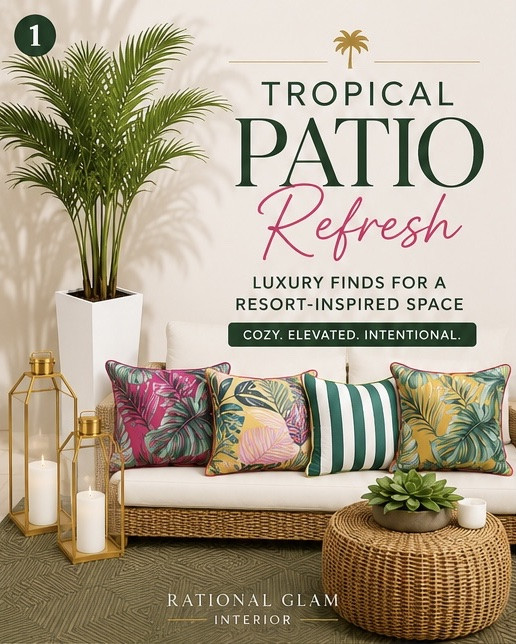 🌴 Tropical Patio Refresh

Creating resort vibes right at home with vibrant pillows, lush greenery, warm gold accents, and natural textures. ✨

#LTKHome #PatioDecor #OutdoorLiving #PatioInspiration #RationalGlamInterior

#LTKHome #LTKSeasonal #LTKdayinmylife