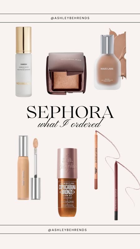 What I ordered to try from the Sephora Sale 💄 
Hourglass vanish airbrush primer, Ambient lightning powder, Haus Labs Triclone skin tech foundation + concealer, Sol De Janiero glowmotions body oil, Makeup Forever lip liner, Sephora collection lip liner 

#LTKbeauty #LTKxSephora #LTKstyletip