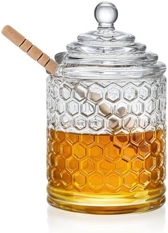 kanpura Clear Crystal Honey Pot with Dipper and Lid Glass Honey Jar with Dispenser Honey Holder a... | Amazon (US)