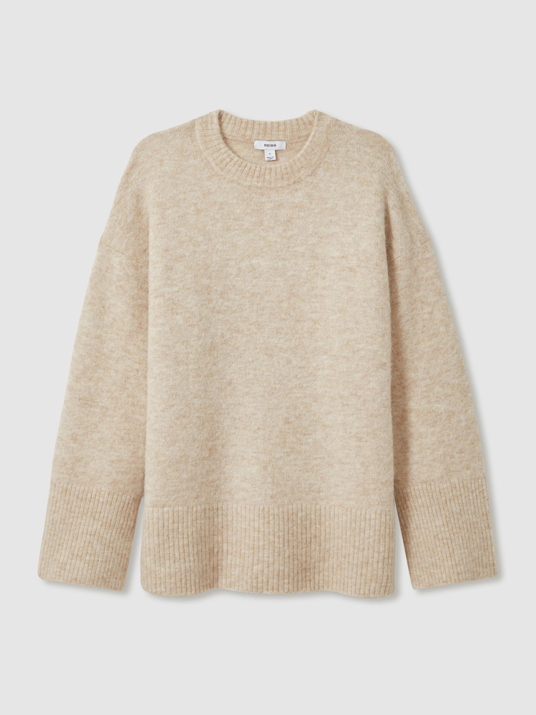 Reiss Neutral Birdie Brushed Crew-Neck Jumper With Alpaca Wool | Reiss DE