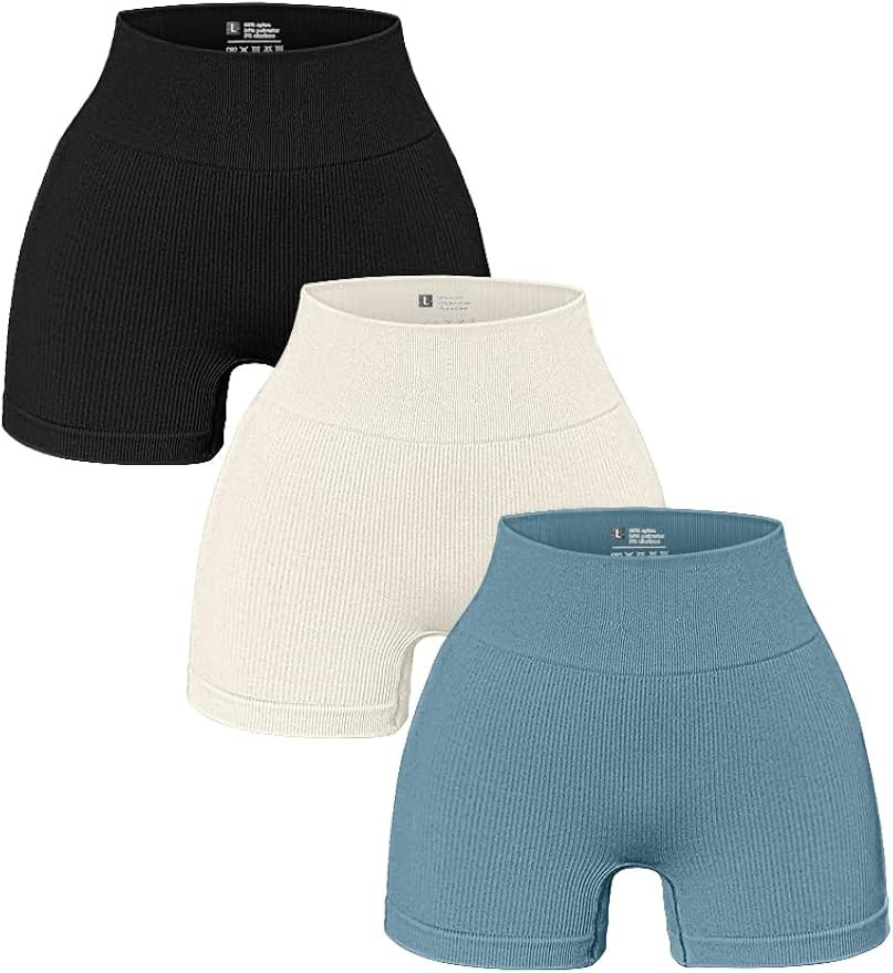 OQQ Women's 3 Piece Yoga Shorts Ribbed Seamless Workout High Waist Athletic Leggings | Amazon (US)