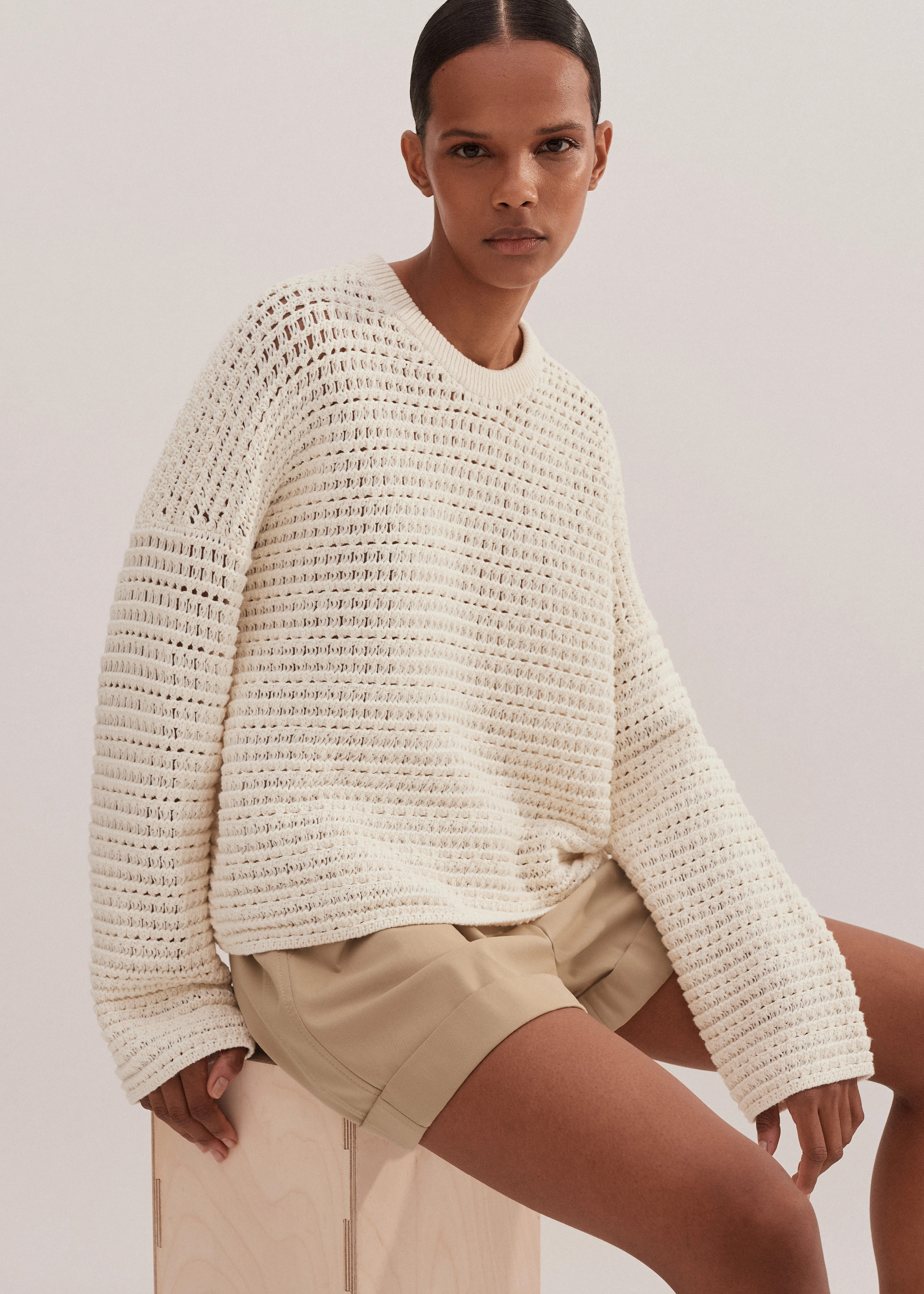 Chunky Cotton Open Stitch Box Jumper | ME+EM Global (Excluding US)