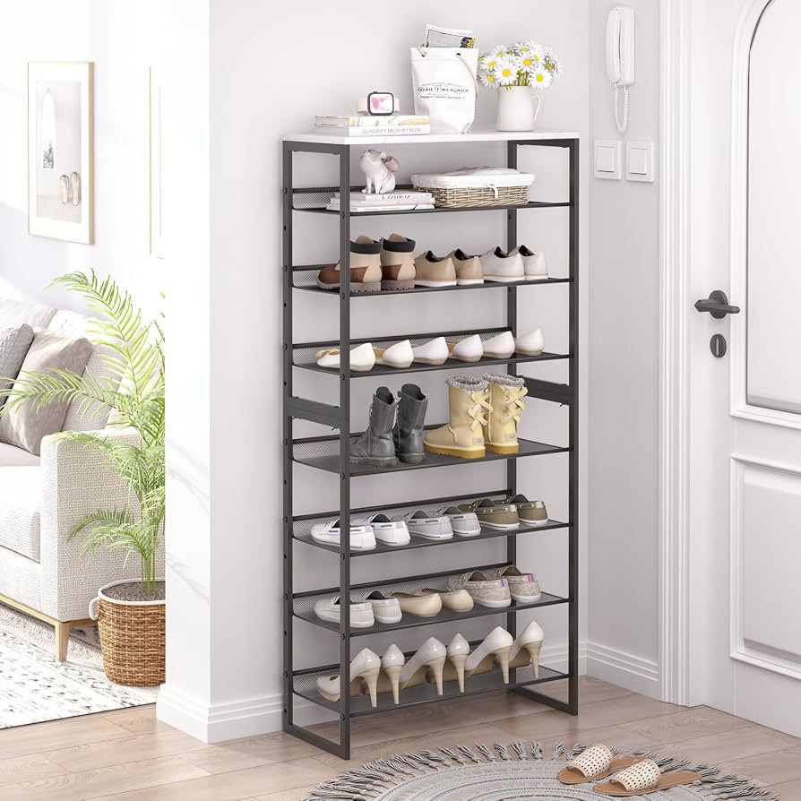 Garden 4 you Shoe Rack 8 Tiers Shoe Storage Organizer,Large Capacity Storage Rack with White Tabl... | Amazon (US)