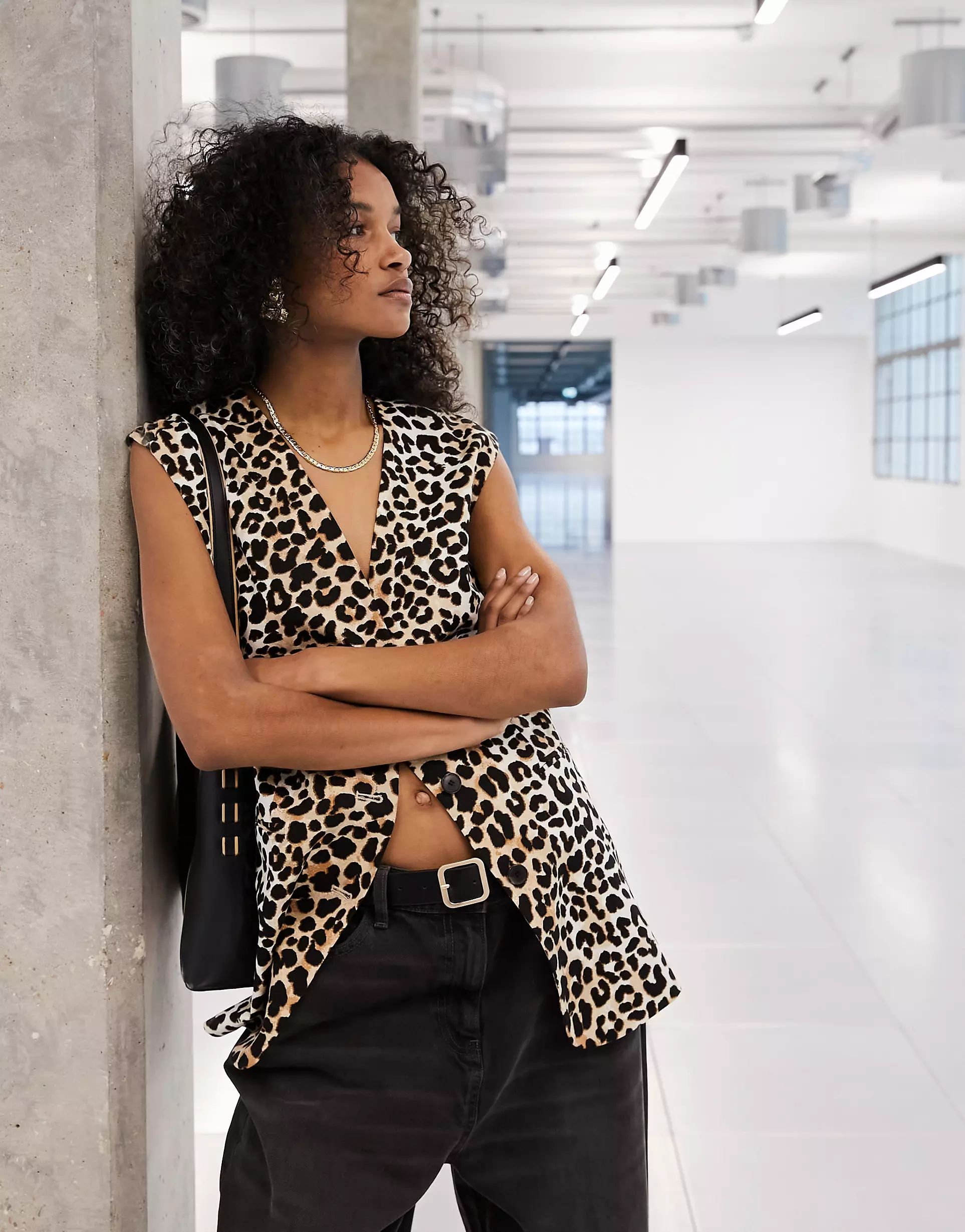 Topshop leopard print linen waistcoat in multi | ASOS | ASOS (Global)