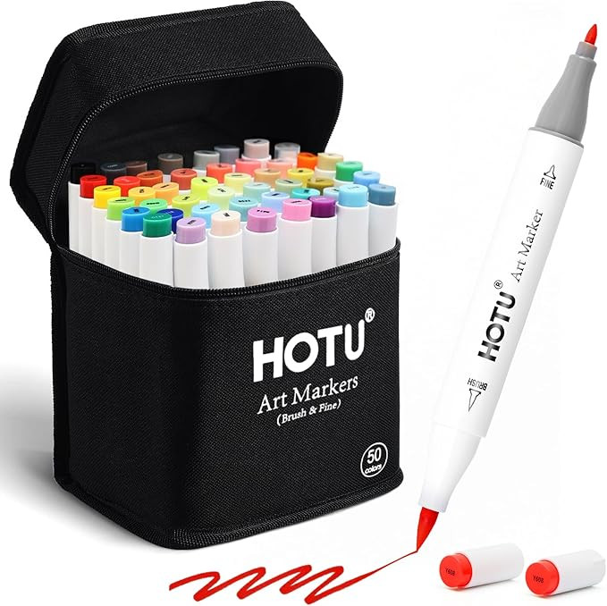 Alcohol Markers Brush Tip and Fine Tip 50 Colors Dual Tips Art Marker Set Alcohol-based Sketch Pe... | Amazon (US)