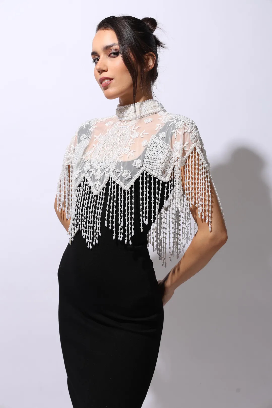 White Embroidered Beaded Cape Bridal Shoulder Cover Up Pearl Fringe Capelet for Dresses Handmade ... | Etsy (US)