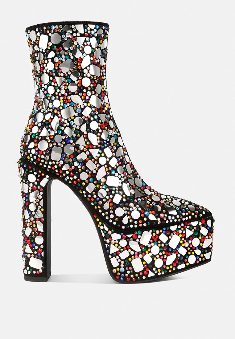 fancy mirror embellished platform high heel boots | Shop Simon