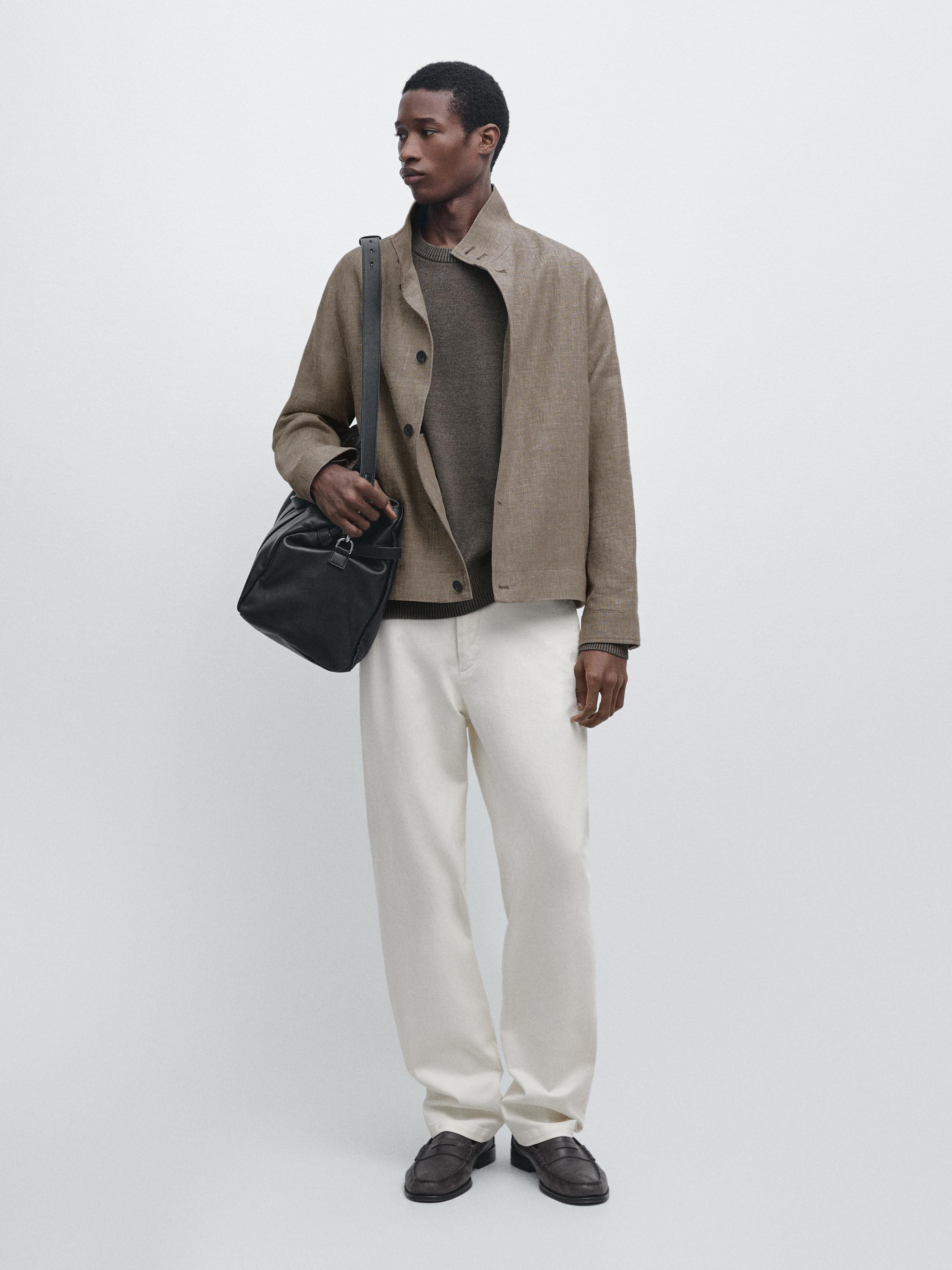 Linen blend bomber jacket with collar detail | Massimo Dutti UK