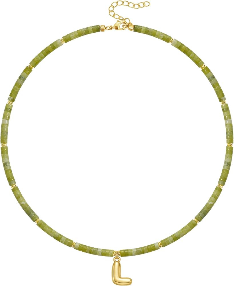 KELORIS PATH Beaded Initial Necklace for Women, 14K Gilded Plated Bubble Letter Pendant Natural H... | Amazon (US)