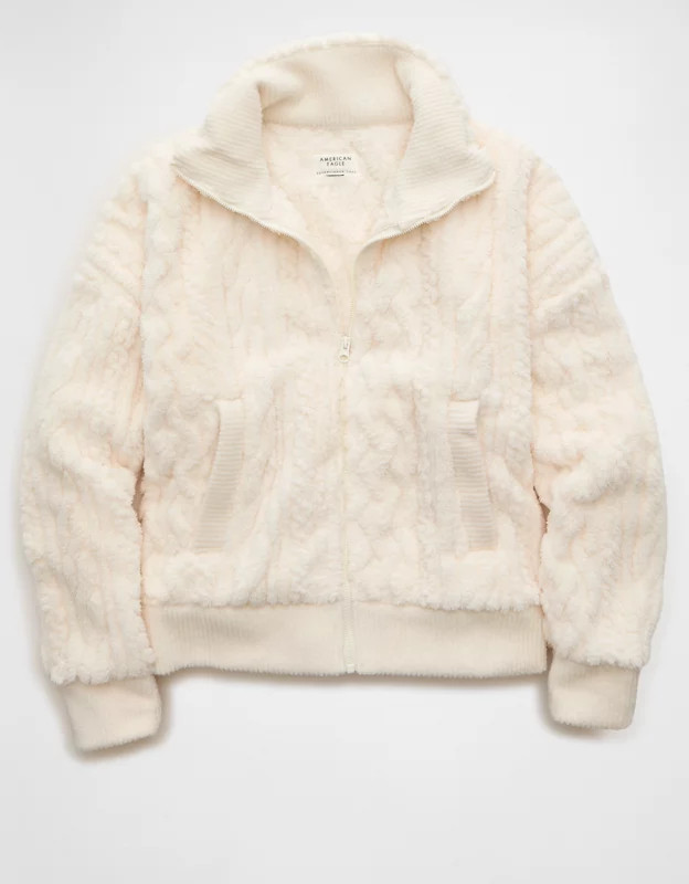 AE Cable Sherpa Full-Zip Sweatshirt | American Eagle Outfitters (US & CA)