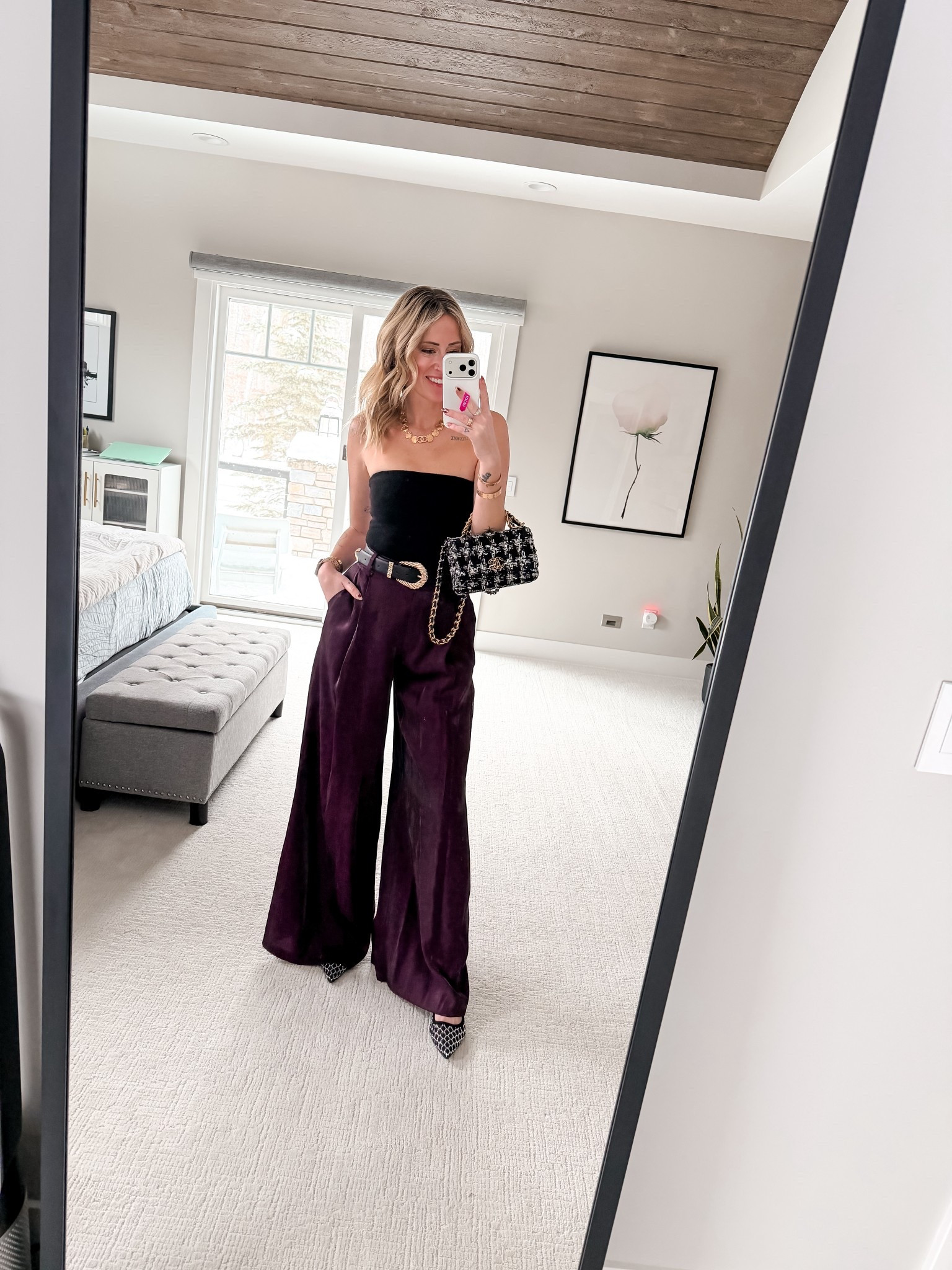 Zara wide leg pants for a holiday party 
Dressed up for a Christmas party lunch 
