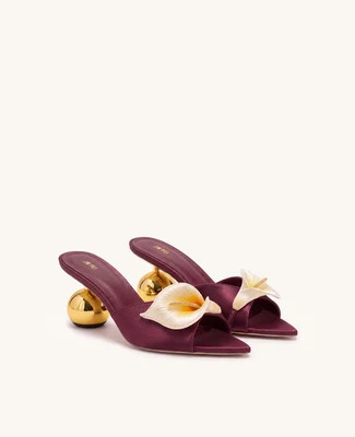 Bianca Calla Lily Sphere Heel Mules - Burgundy | JW PEI US