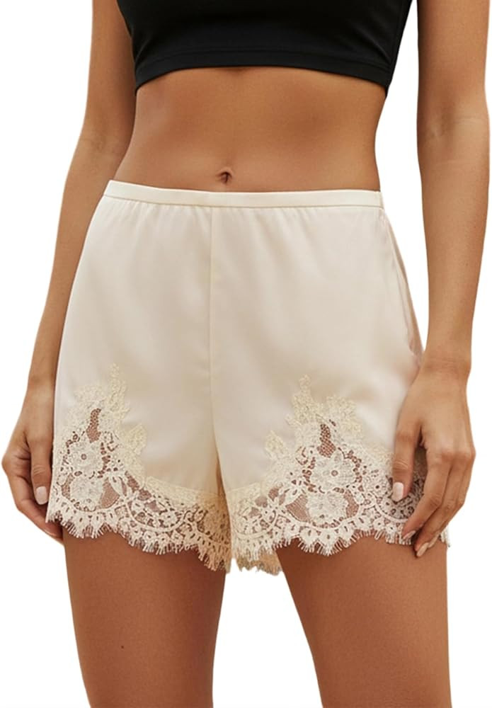 XBTCLXEBCO Satin Silk Shorts for Women Y2K Lace Trim Low Waist Pajama Bottoms Comfy Silky Lounge ... | Amazon (US)