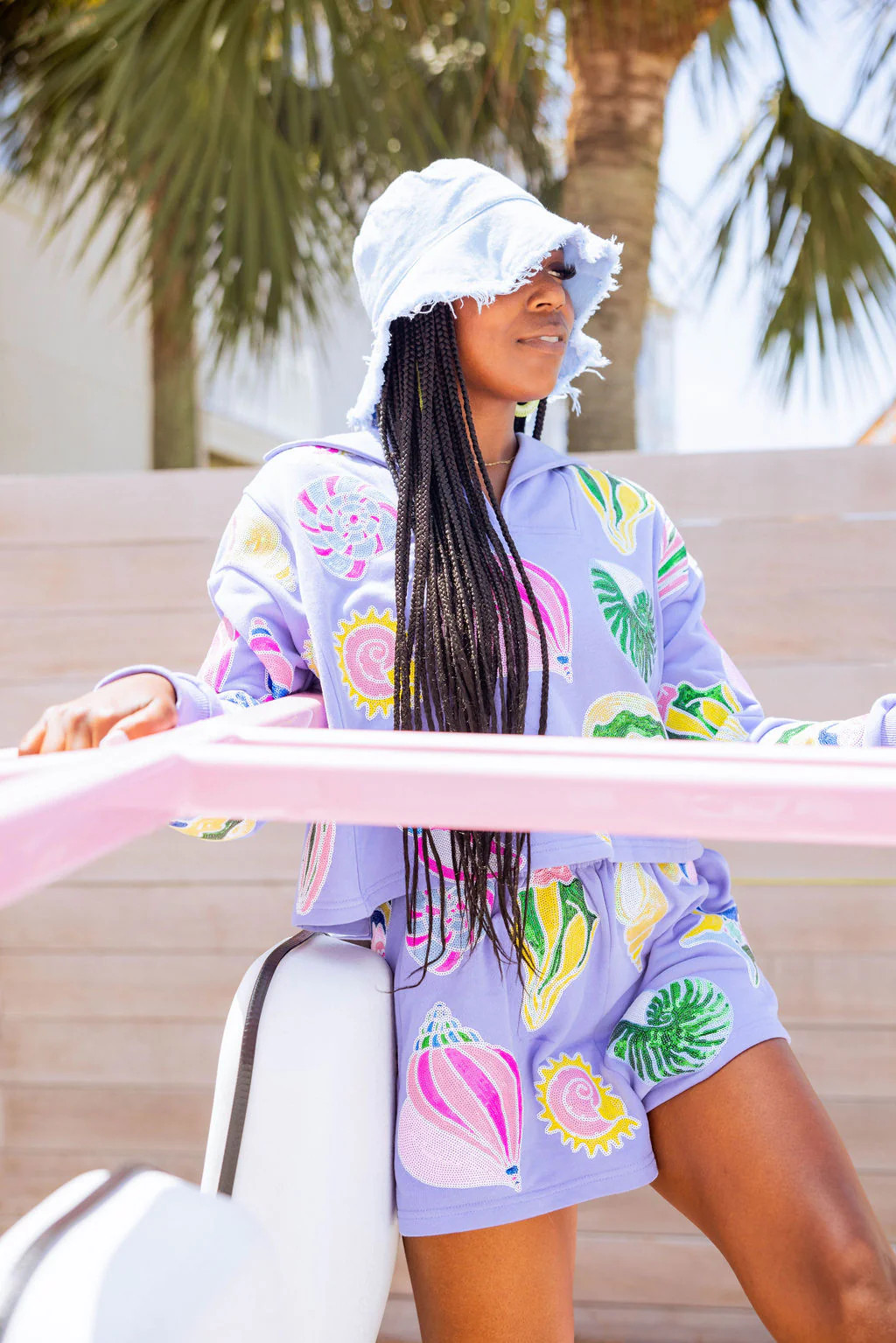 Indigo Colorblock Shell Collar Sweatshirt | Queen of Sparkles