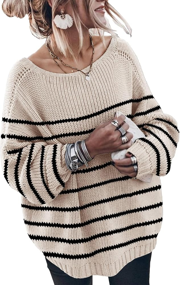 Oversized Sweaters for Women Trendy Chunky Batwing Long Sleeve Casual Crewneck Ribbed Pullover Tu... | Amazon (US)