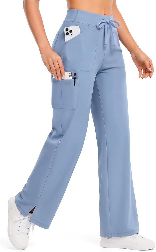 Wide Leg 4-Way Stretch Yoga Scrub Pants for Women Workwear with 5 Pockets | Amazon (US)