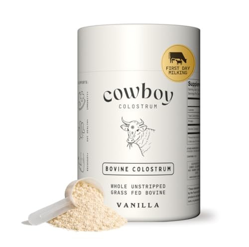 Cowboy - The Exclusive 1st Milking, Whole, Grass Fed Colostrum Supplement for Full Body Health - Bovine Colostrum Powder Packed w/Bioactive Nutrients - Sugar Free (Vanilla, 40 Servings) | Amazon (US)