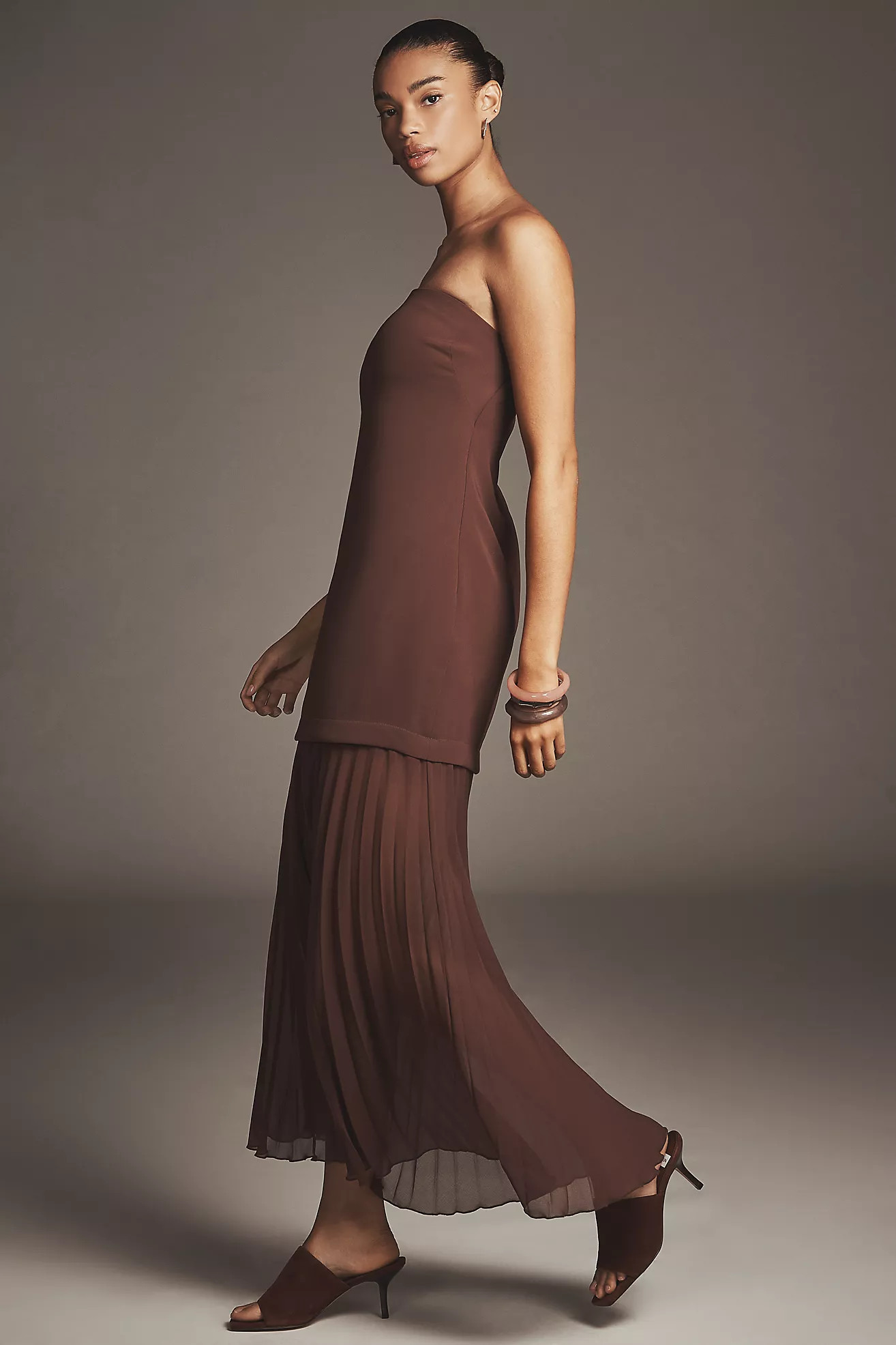 By Anthropologie Strapless Twofer Pleated Midi Dress | Anthropologie (US)